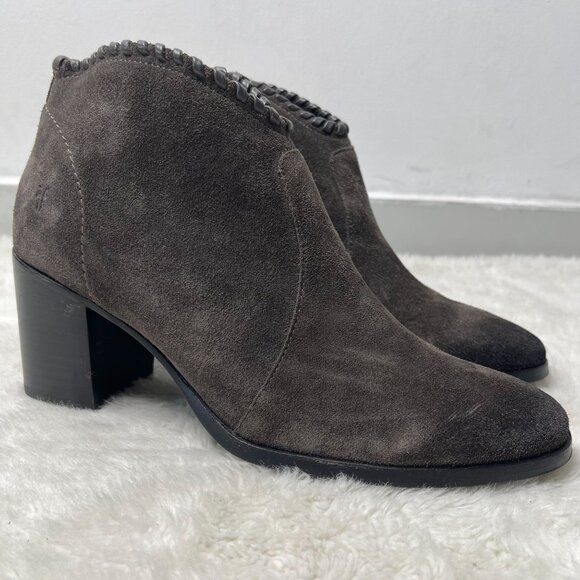 Frye Women's Suede Grey Nora Heeled Boot Zip Up Shoes Size 9 - Picture 1 of 10